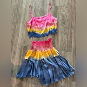 Chasor Rainbow skirt and crop tank silk set